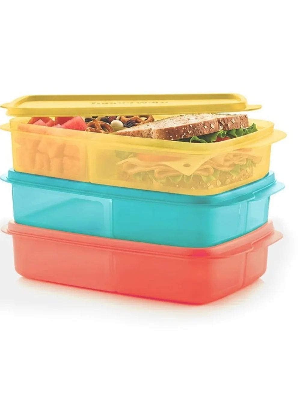 Tupperware 3-Piece Food Storage Set in Yellow, Teal, Coral